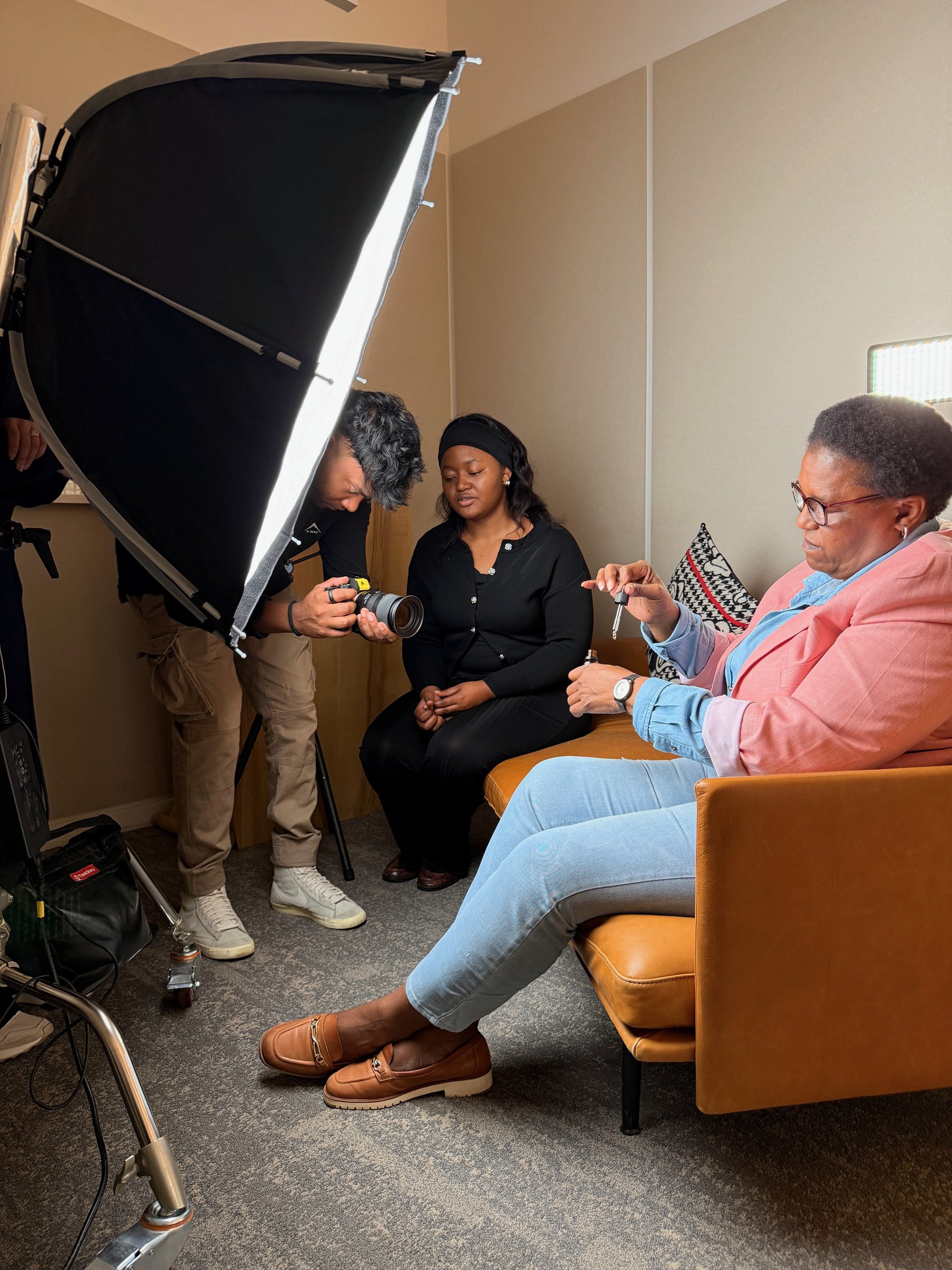 Three up on the couch for a panel shoot