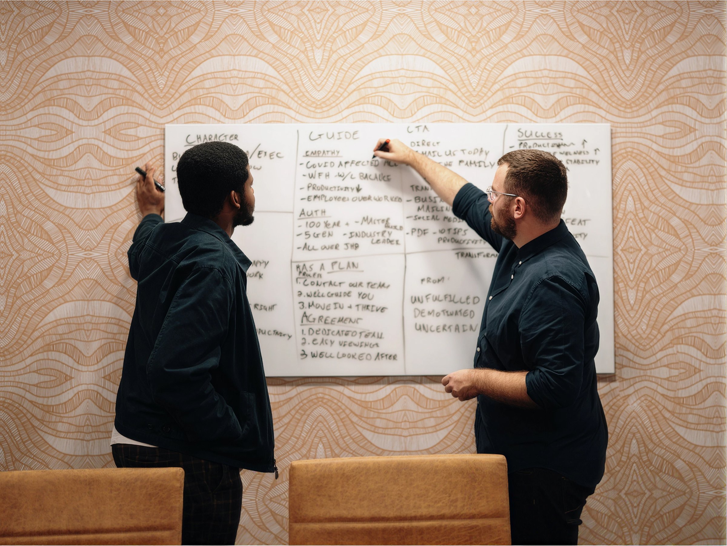 Working the story out across the whiteboard