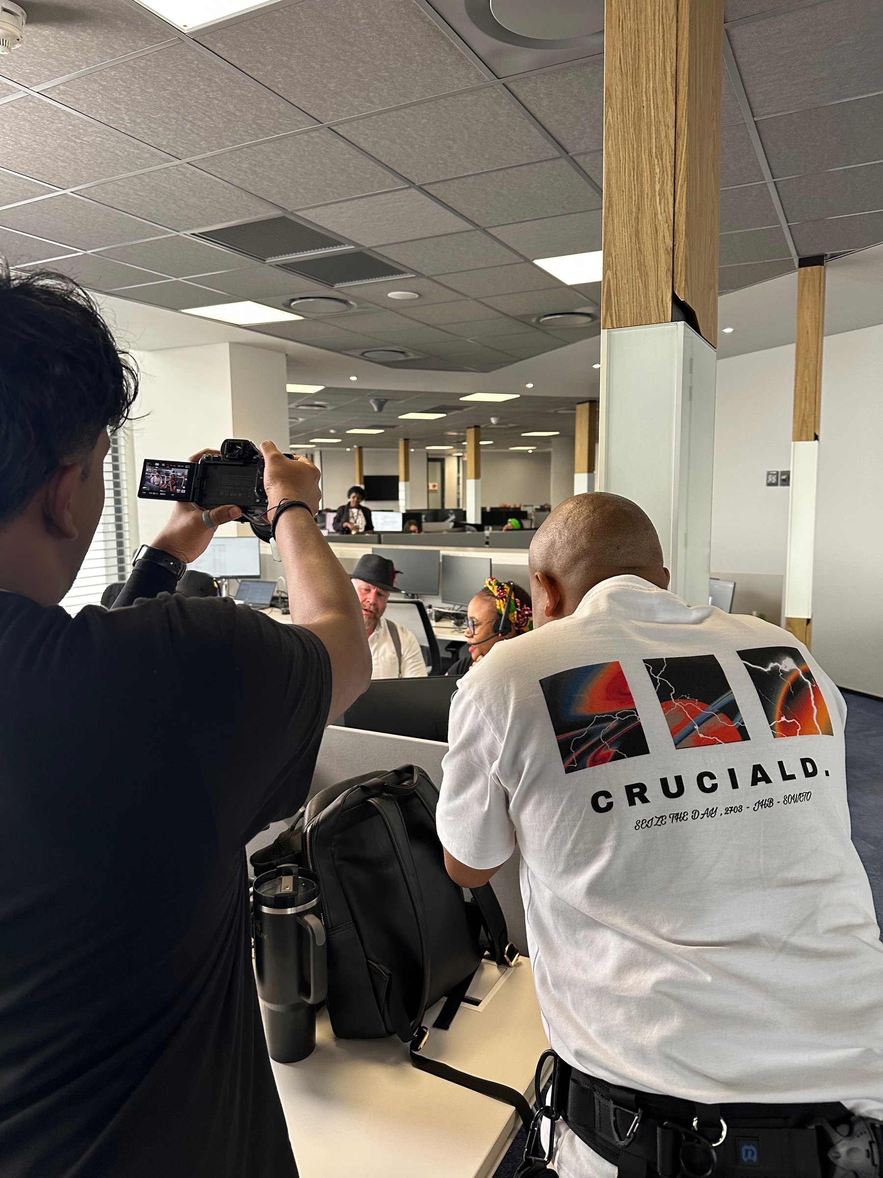 Filming over the desks in a client office