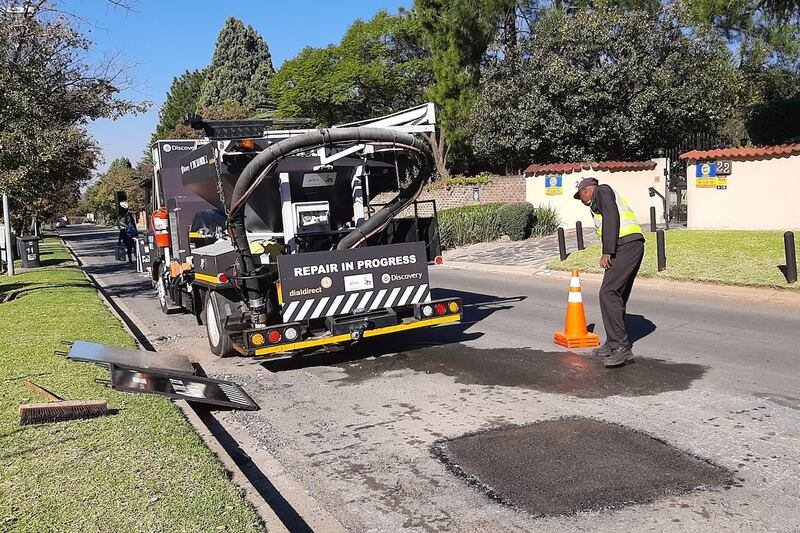 Pothole Patrol filling potholes on a Johannesburg road