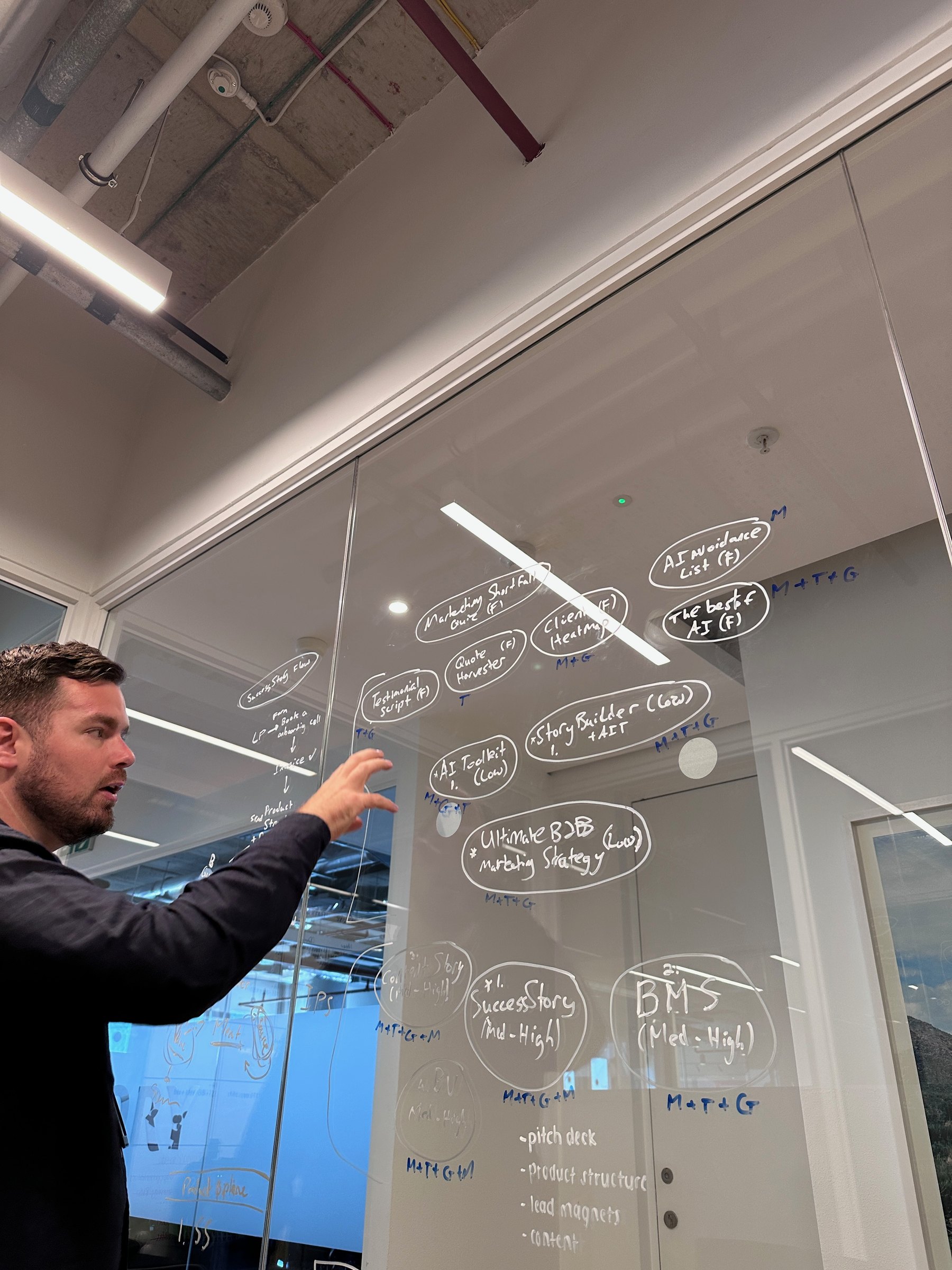 Mapping the plan out on the glass wall