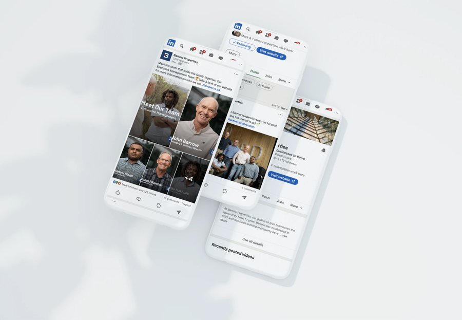 Barrow Properties LinkedIn content on three phones