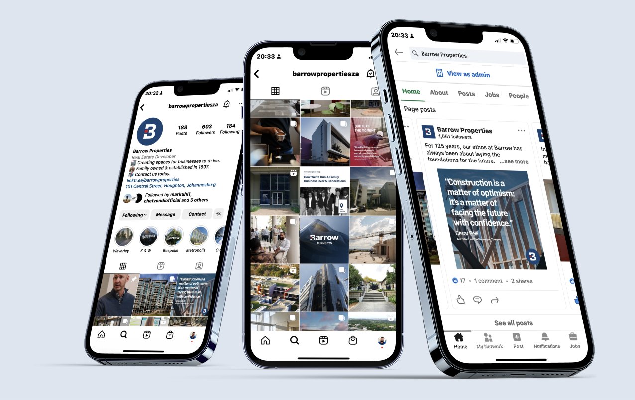 Barrow Group social channels across phones