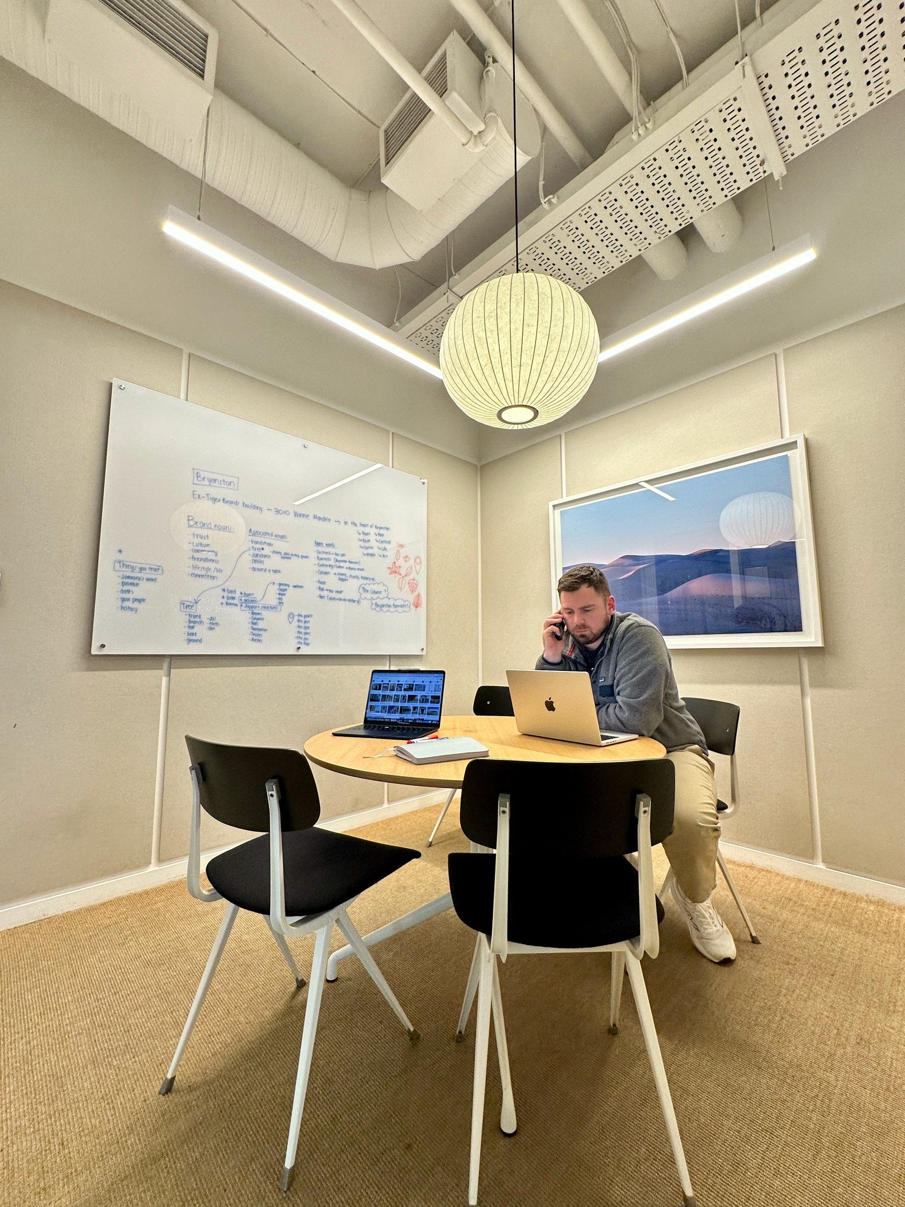The strategy room set for a session