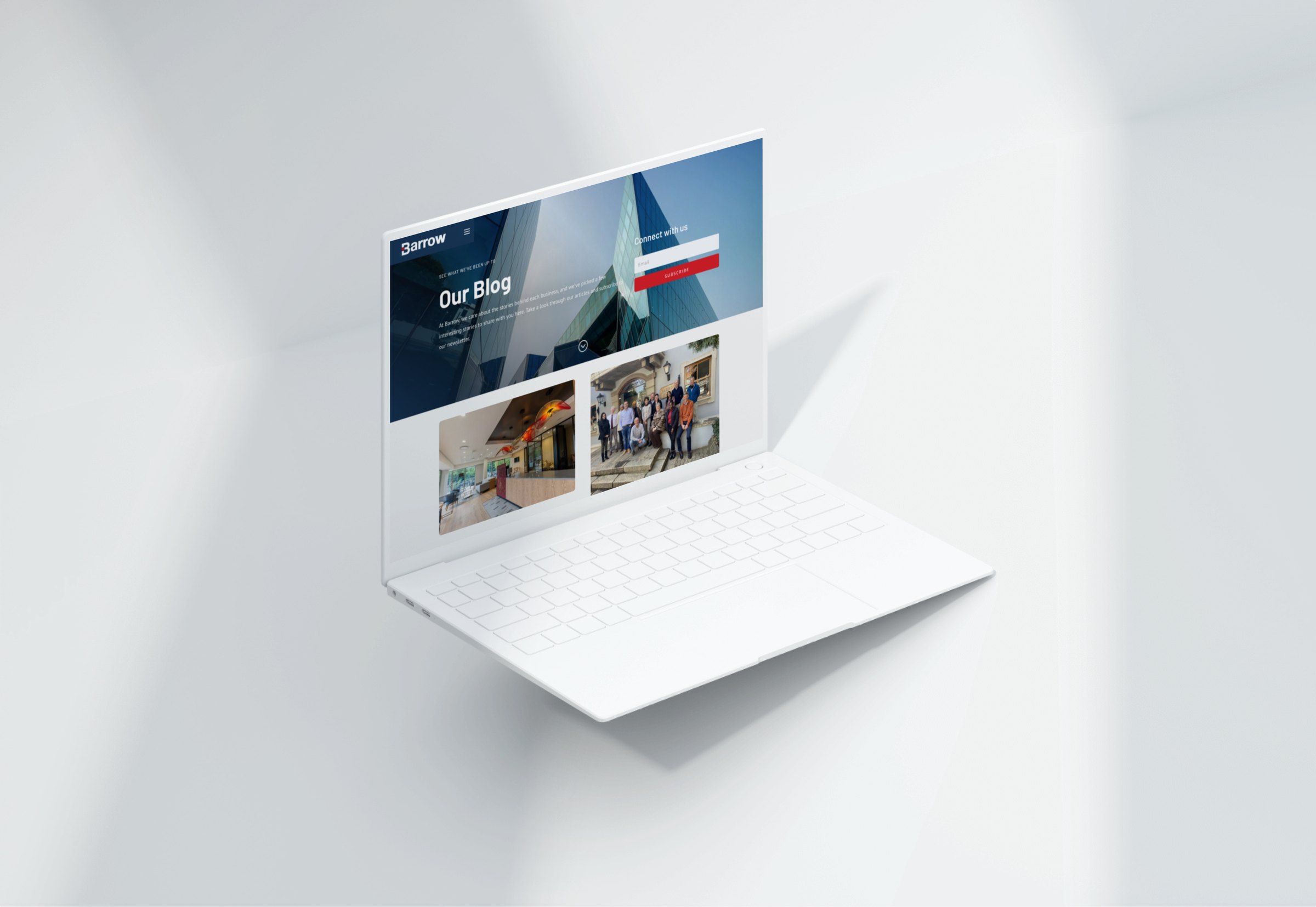 A hero screen floating on a laptop