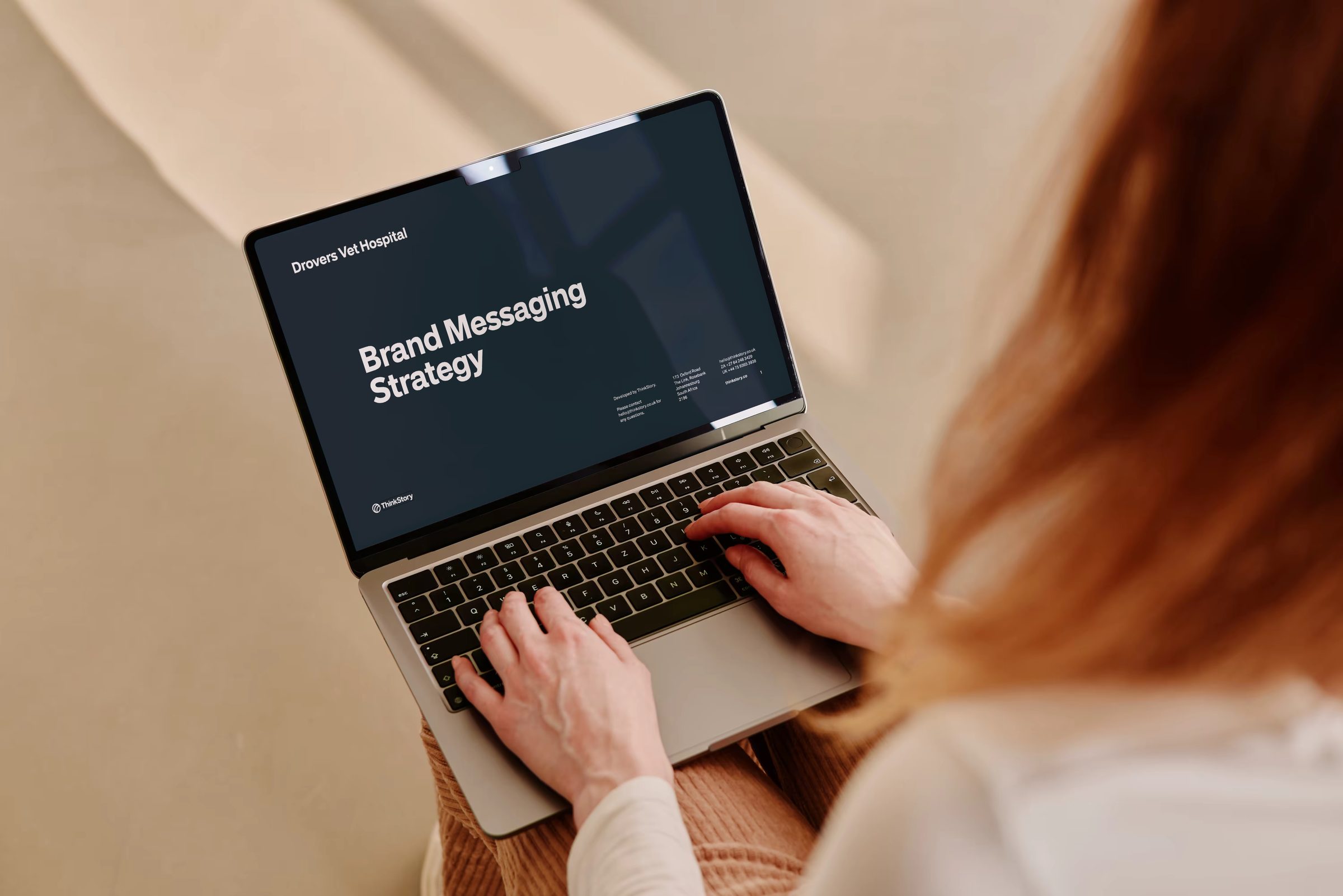 The Drovers Vet Hospital brand messaging site on a laptop
