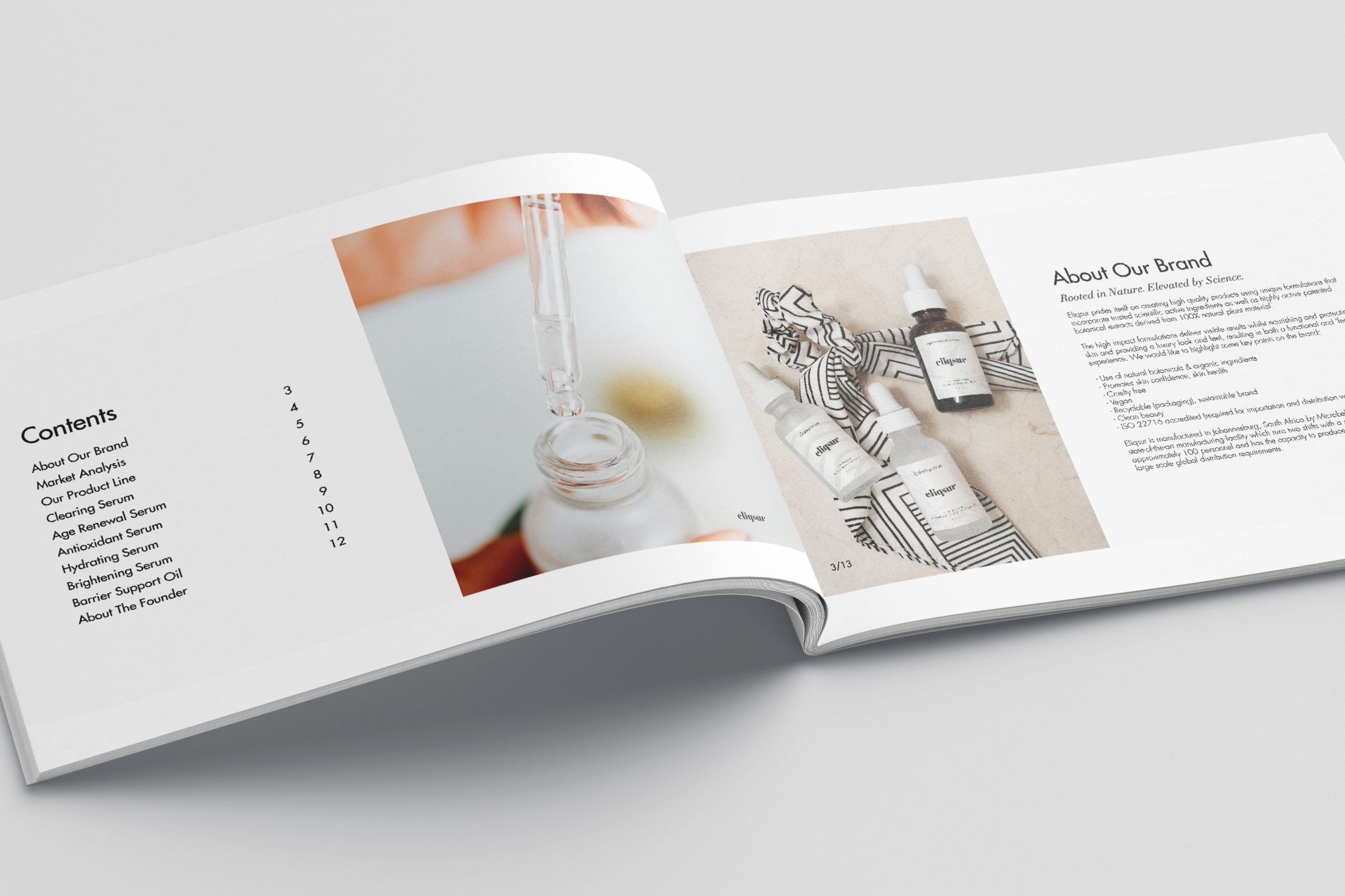 The Eliqsur distributor pitch deck, open to the brand and product line